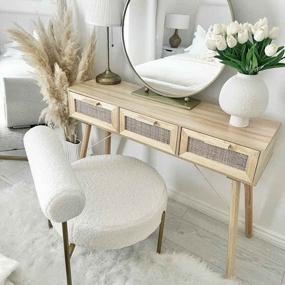Wandtafel 105x30x75 cm massief grenenhout en natuurlijk rattan