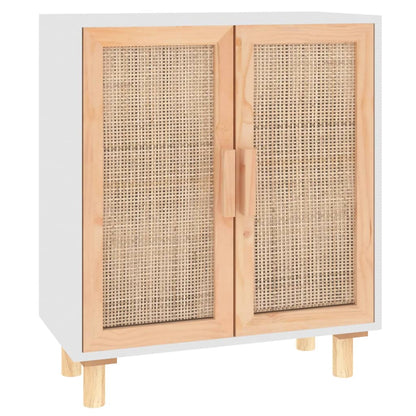 Dressoir 60X30X70 Cm Massief Grenenhout En Rattan Wit