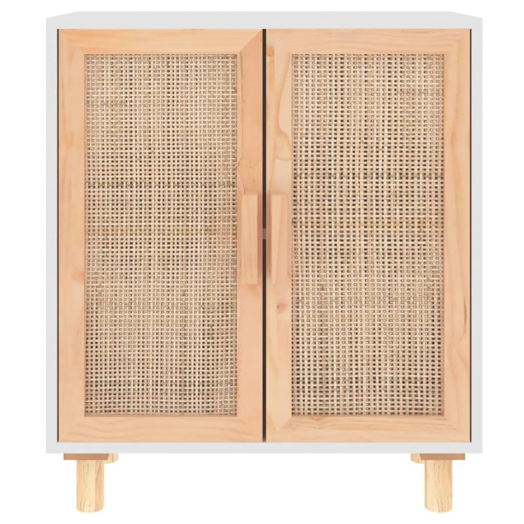 Dressoir 60X30X70 Cm Massief Grenenhout En Rattan Wit