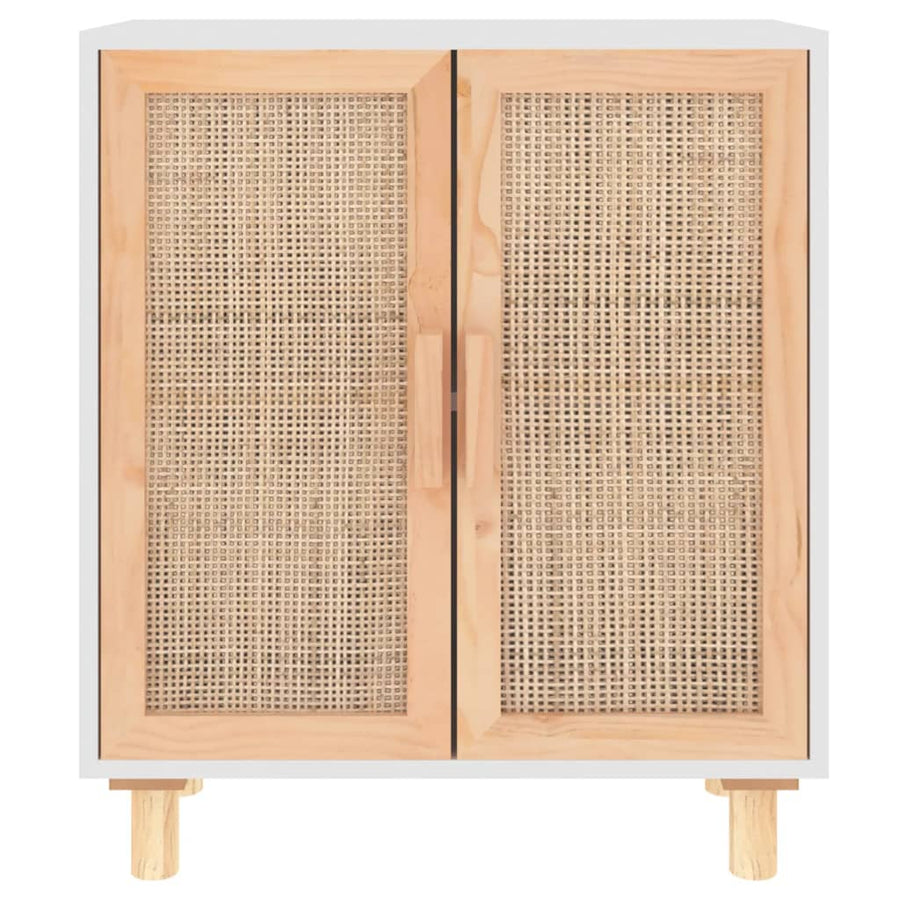 Dressoir 60X30X70 Cm Massief Grenenhout En Rattan Wit
