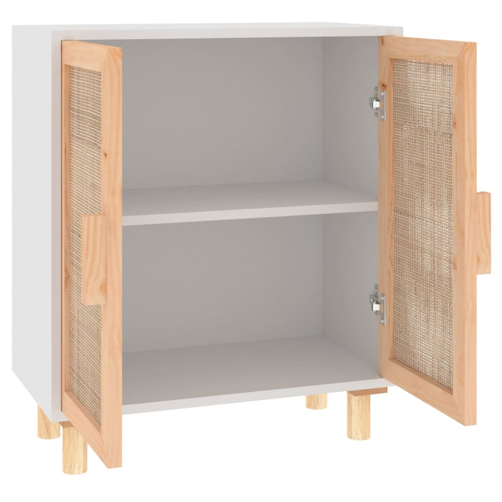 Dressoir 60X30X70 Cm Massief Grenenhout En Rattan Wit