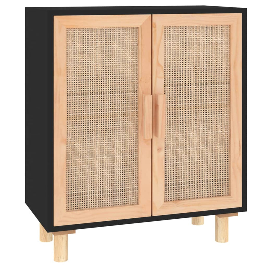 Dressoir 60X30X70 Cm Massief Grenen Hout En Rattan Zwart