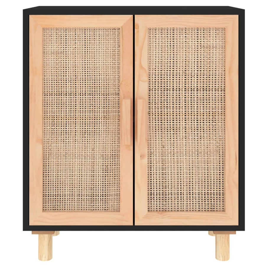 Dressoir 60X30X70 Cm Massief Grenen Hout En Rattan Zwart