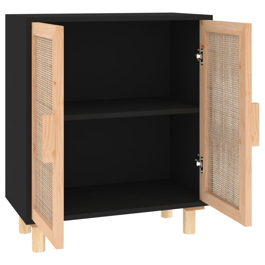 Dressoir 60X30X70 Cm Massief Grenen Hout En Rattan Zwart