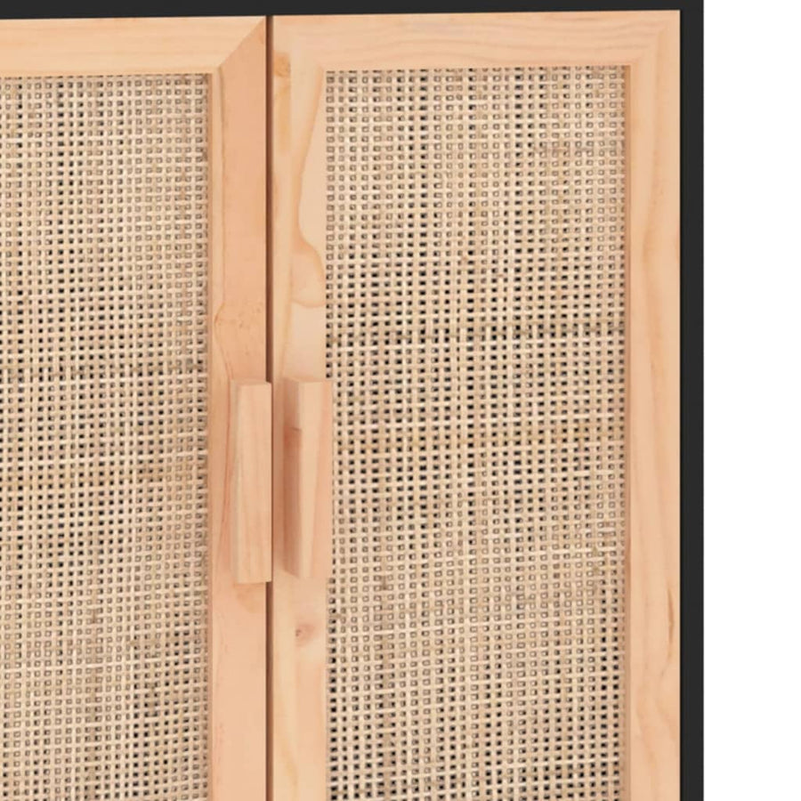 Dressoir 60X30X70 Cm Massief Grenen Hout En Rattan Zwart