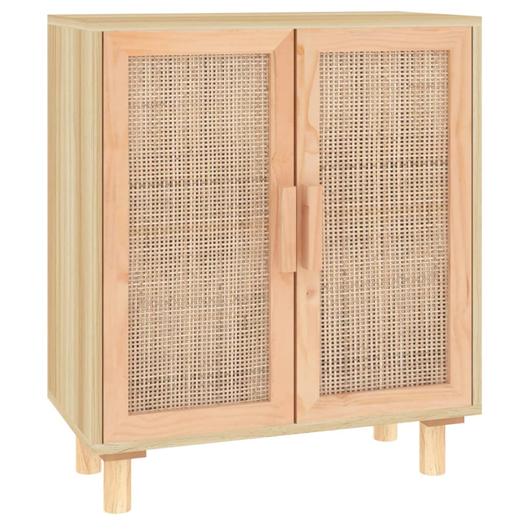 Dressoir 60X30X70 Cm Massief Grenenhout En Rattan Bruin