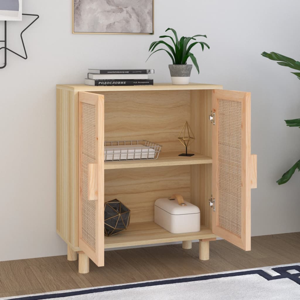 Dressoir 60x30x70 cm massief grenenhout en rattan bruin