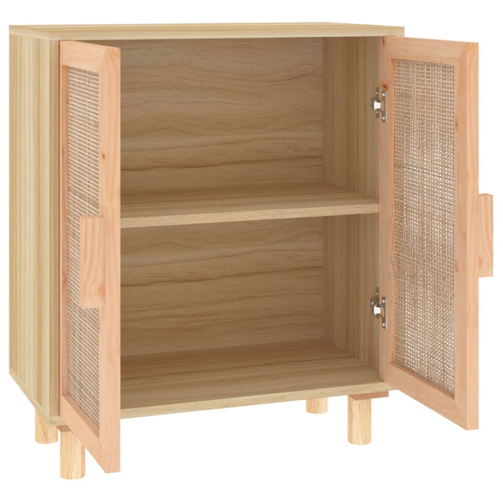 Dressoir 60X30X70 Cm Massief Grenenhout En Rattan Bruin