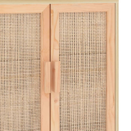 Dressoir 60X30X70 Cm Massief Grenenhout En Rattan Bruin