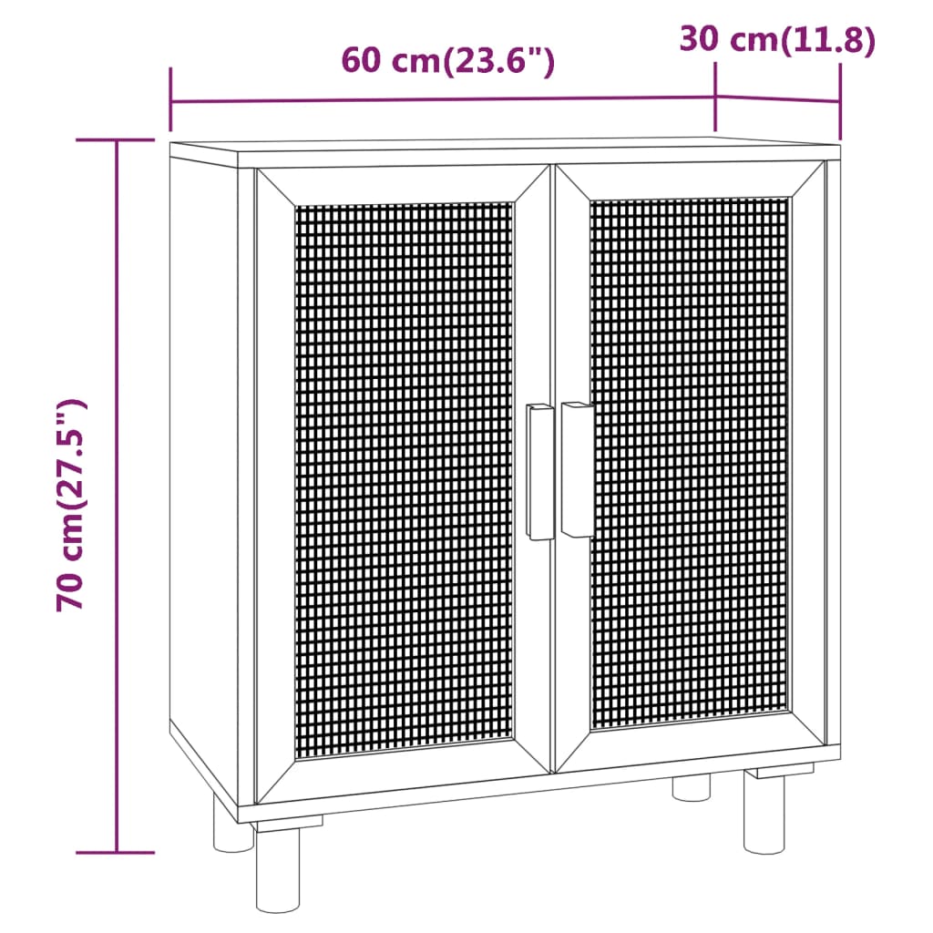 Dressoir 60x30x70 cm massief grenenhout en rattan bruin