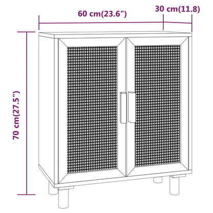 Dressoir 60x30x70 cm massief grenenhout en rattan bruin