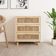 Dressoir 60x30x70 cm massief grenenhout poly rattan wit