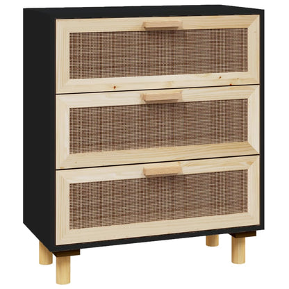 Dressoir 60X30X70 Cm Massief Grenen Hout En Rattan Zwart