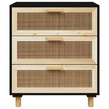 Dressoir 60X30X70 Cm Massief Grenen Hout En Rattan Zwart