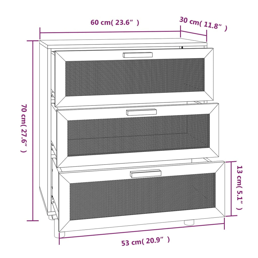 Dressoir 60X30X70 Cm Massief Grenen Hout En Rattan Zwart