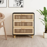 Dressoir 60x30x70 cm massief grenen poly rattan zwart