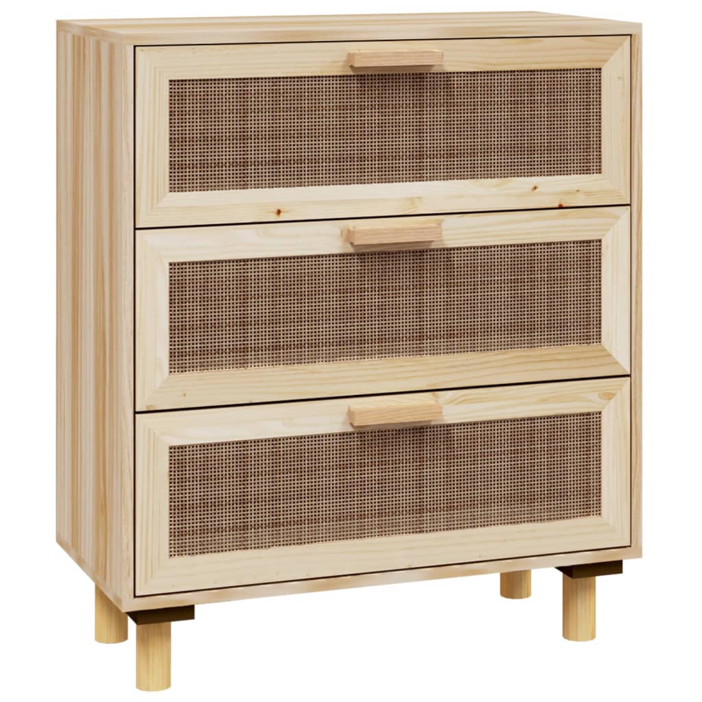 Dressoir 60X30X70 Cm Massief Grenenhout En Rattan Bruin