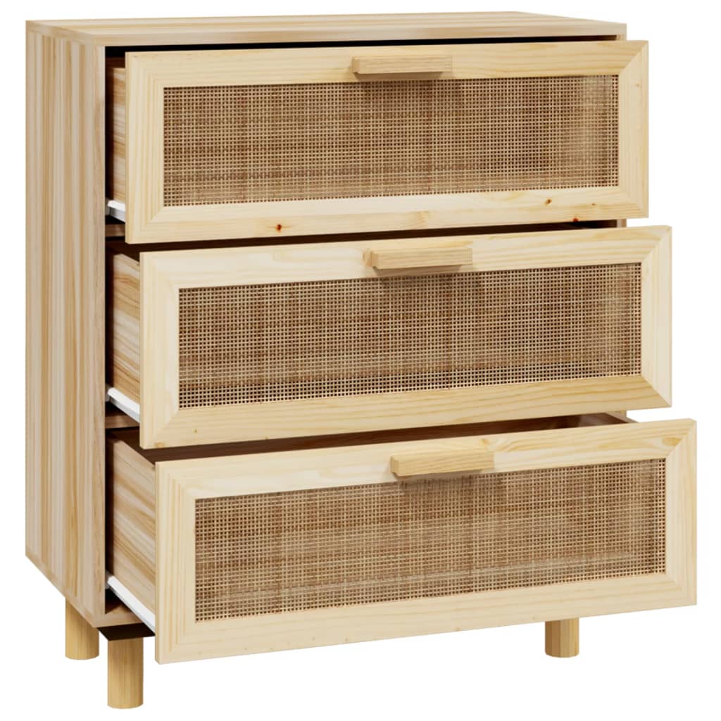 Dressoir 60X30X70 Cm Massief Grenenhout En Rattan Bruin