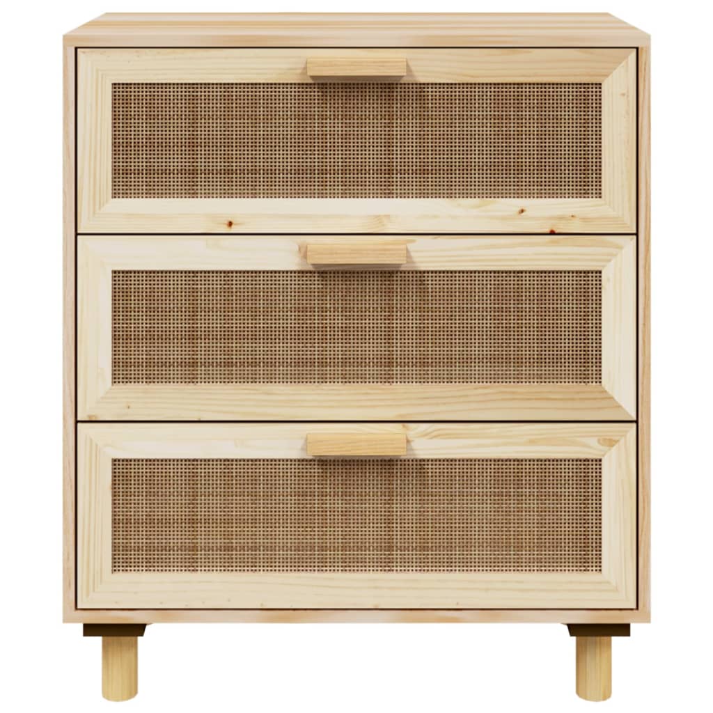 Dressoir 60X30X70 Cm Massief Grenenhout En Rattan Bruin