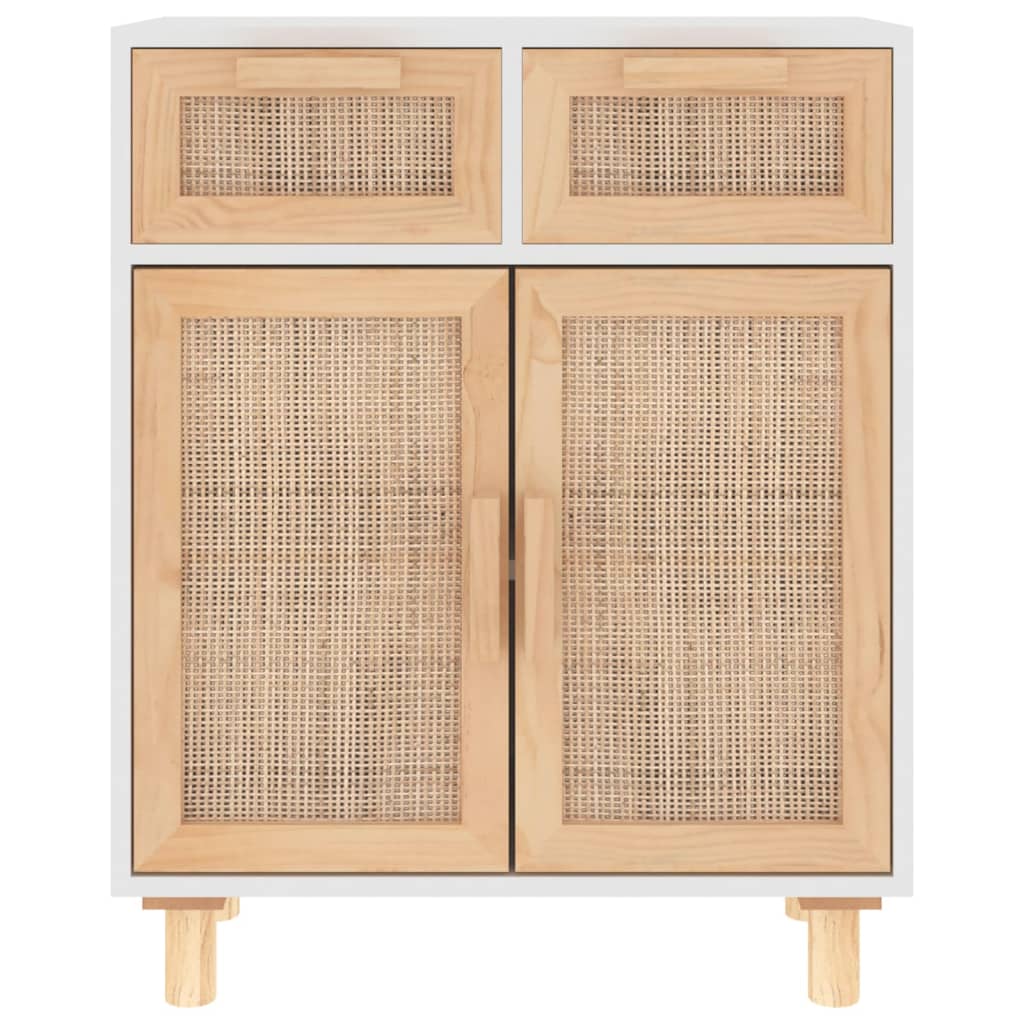 Dressoir 60X30X75 Cm Massief Grenenhout En Rattan Wit