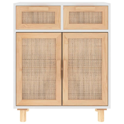 Dressoir 60X30X75 Cm Massief Grenenhout En Rattan Wit
