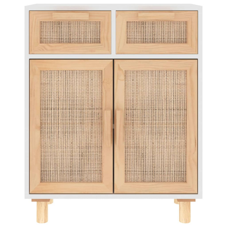 Dressoir 60X30X75 Cm Massief Grenenhout En Rattan Wit