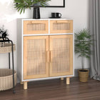 Dressoir 60x30x75 cm massief grenenhout poly rattan wit