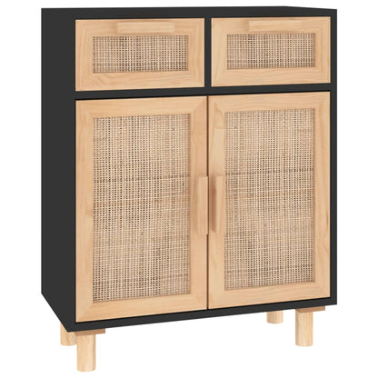 Dressoir 60X30X75 Cm Massief Grenen Hout En Rattan Zwart