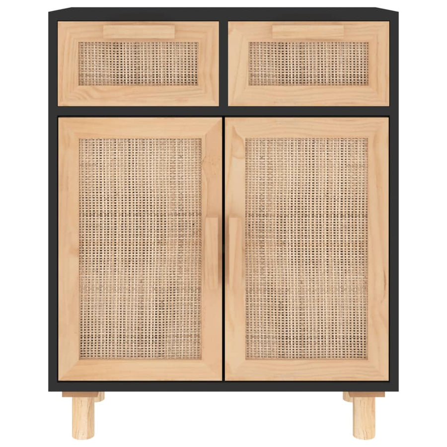 Dressoir 60X30X75 Cm Massief Grenen Hout En Rattan Zwart