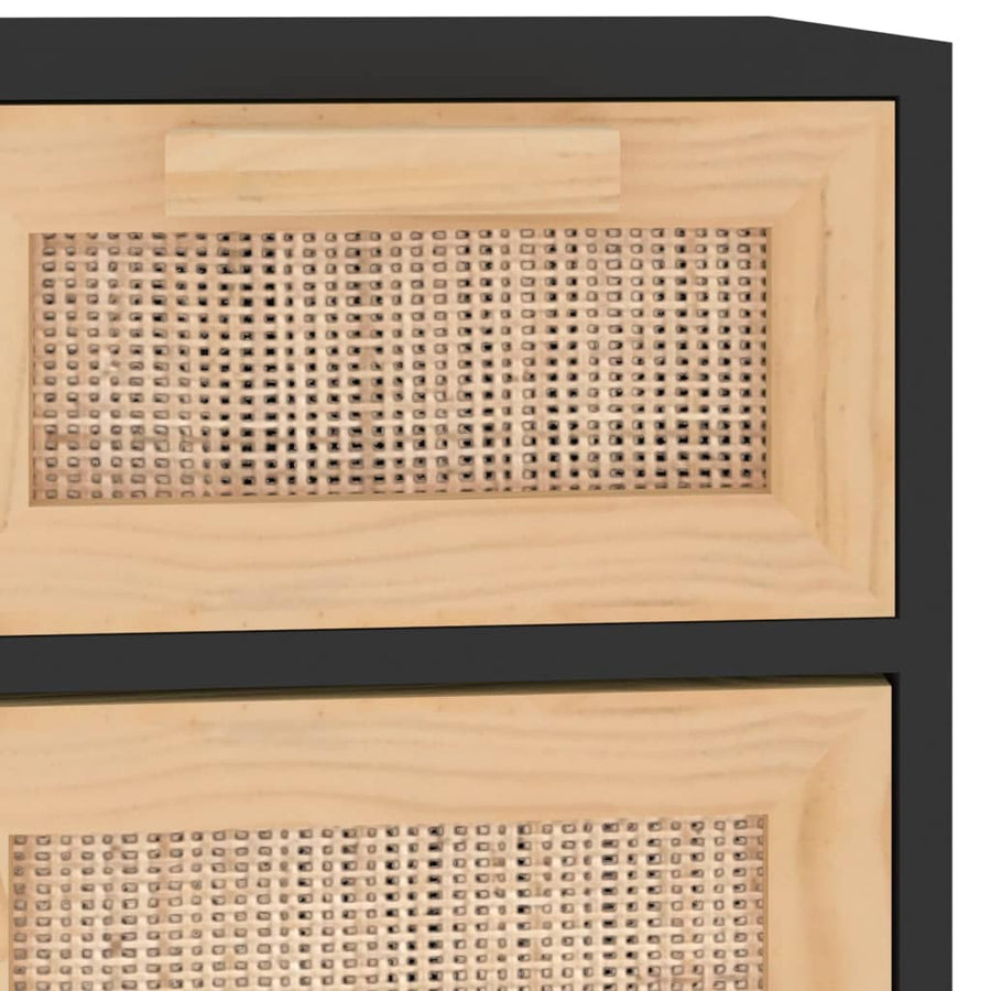 Dressoir 60X30X75 Cm Massief Grenen Hout En Rattan Zwart