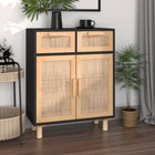 Sideboard 60x30x75 cm solid pine wood and Poly Rattan black