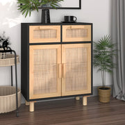 Dressoir 60x30x75 cm massief grenen hout rattan zwart