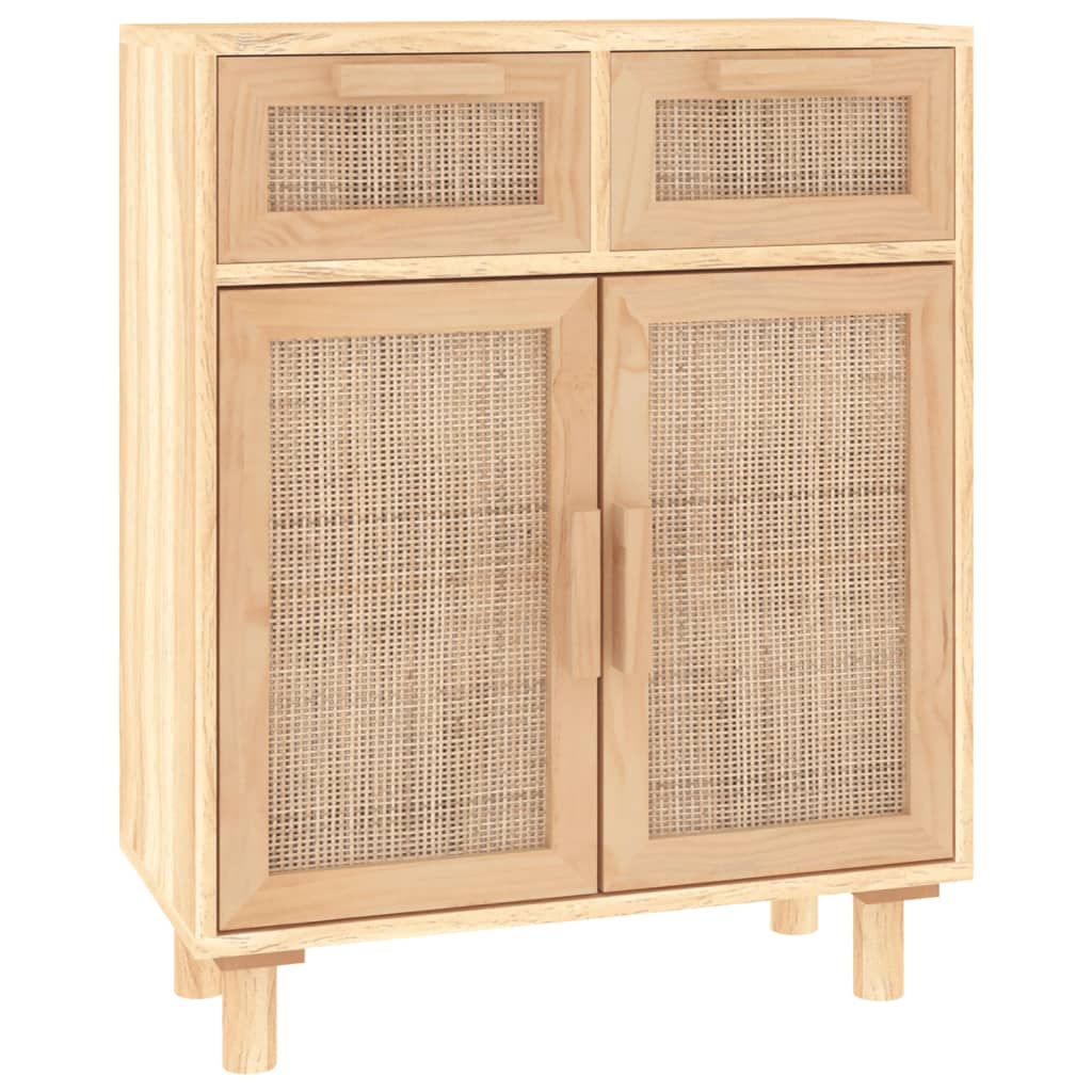 Dressoir 60X30X75 Cm Massief Grenenhout En Rattan Bruin