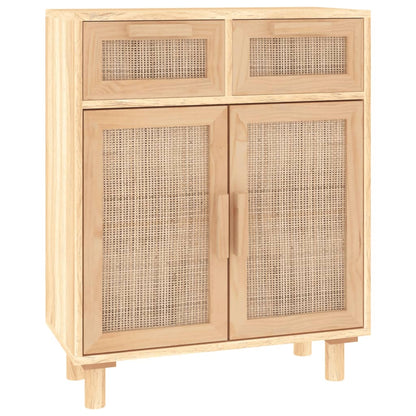 Dressoir 60X30X75 Cm Massief Grenenhout En Rattan Bruin