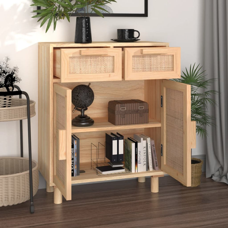 Dressoir 60X30X75 Cm Massief Grenenhout En Rattan Bruin