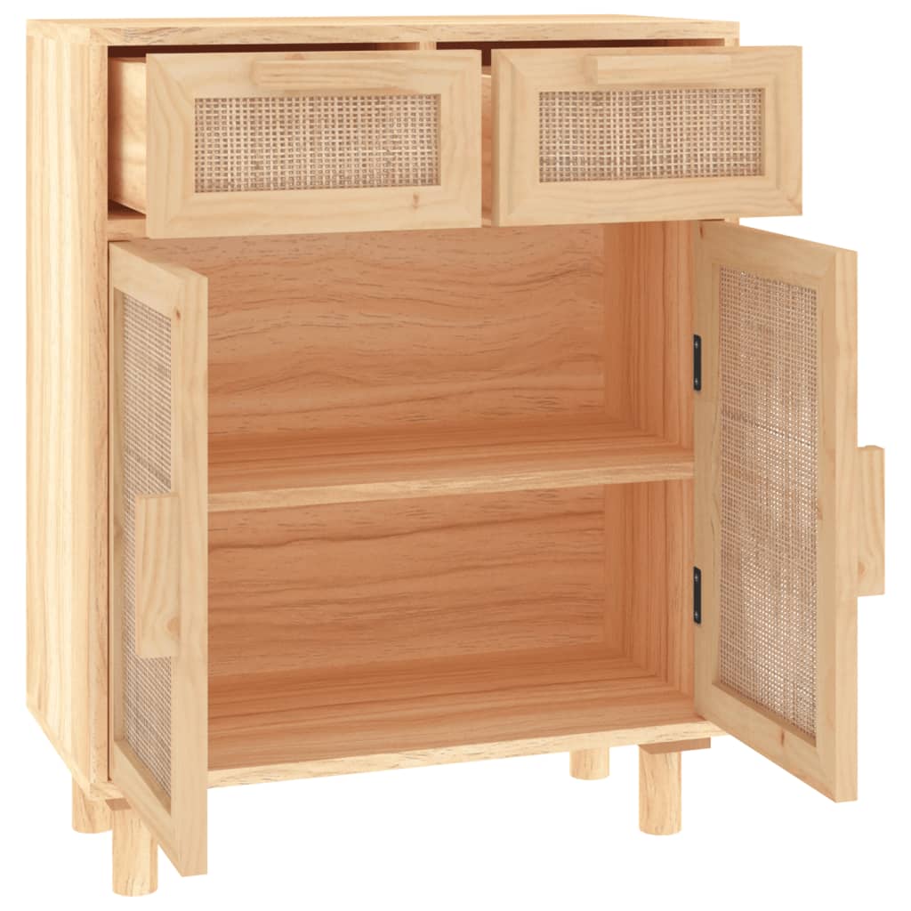 Dressoir 60X30X75 Cm Massief Grenenhout En Rattan Bruin