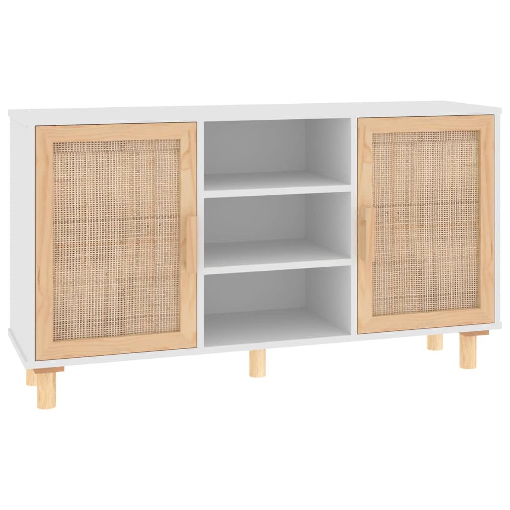Dressoir 105X30X60 Cm Massief Grenenhout En Rattan Wit