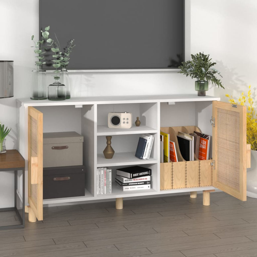 Dressoir 105X30X60 Cm Massief Grenenhout En Rattan Wit