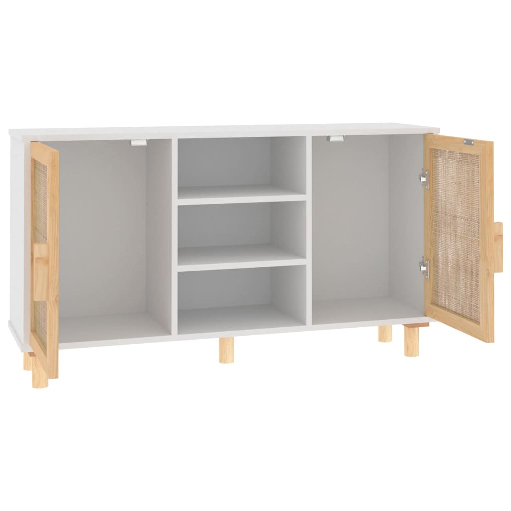 Dressoir 105X30X60 Cm Massief Grenenhout En Rattan Wit