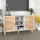 Sideboard 105x30x60 cm solid pine wood and Poly Rattan white