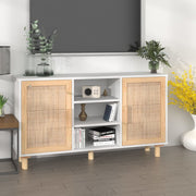 Dressoir 105x30x60 cm massief grenenhout rattan wit