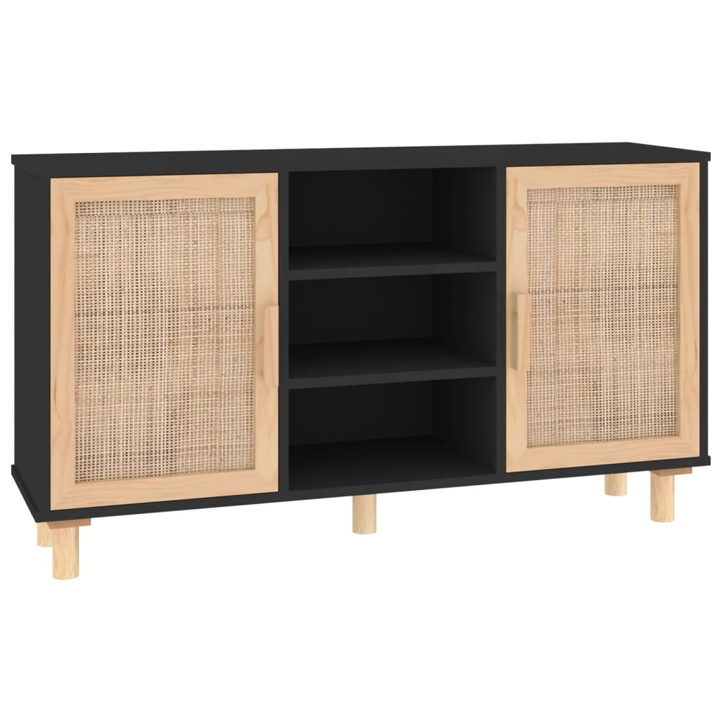 Dressoir 105x30x60 cm massief grenen hout en rattan zwart