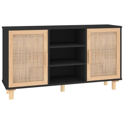 Dressoir 105x30x60 cm massief grenen hout en rattan zwart