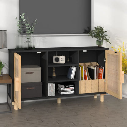Dressoir 105x30x60 cm massief grenen hout en rattan zwart