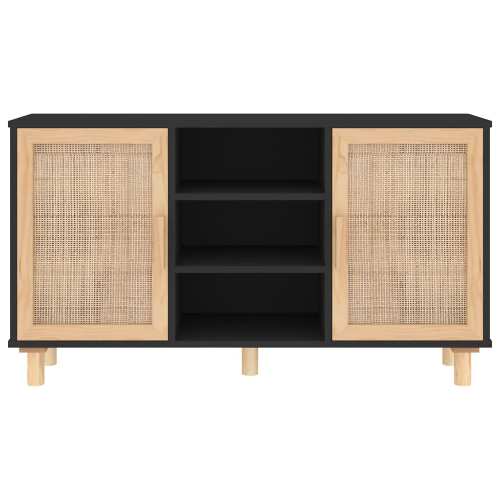 Dressoir 105x30x60 cm massief grenen hout en rattan zwart