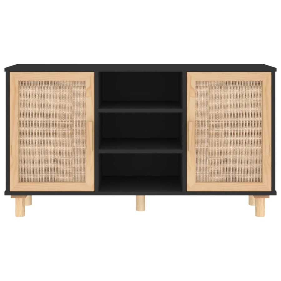 Dressoir 105x30x60 cm massief grenen hout en rattan zwart