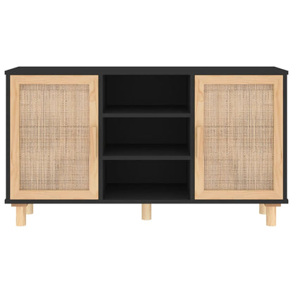 Dressoir 105X30X60 Cm Massief Grenen Hout En Rattan Zwart