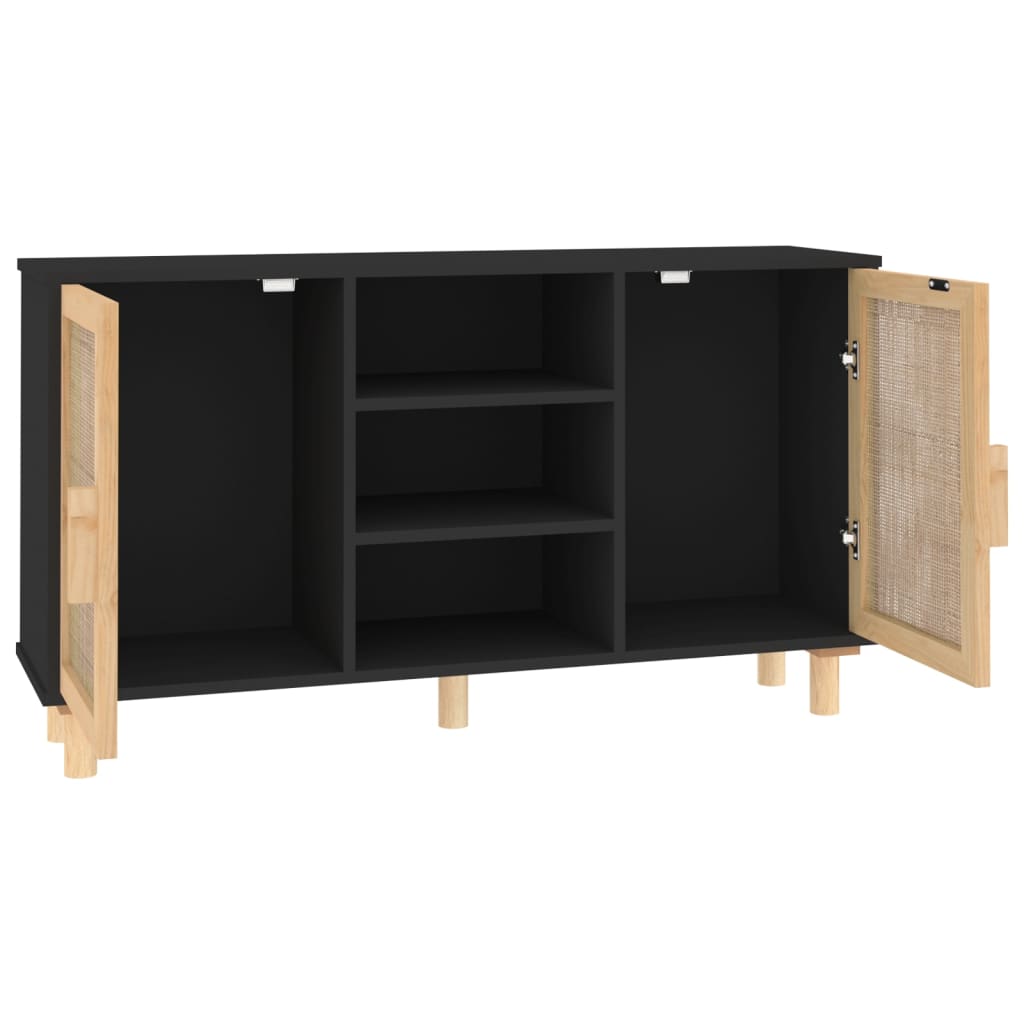 Dressoir 105x30x60 cm massief grenen hout en rattan zwart