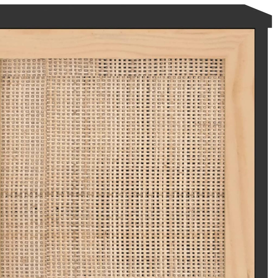 Dressoir 105x30x60 cm massief grenen hout en rattan zwart