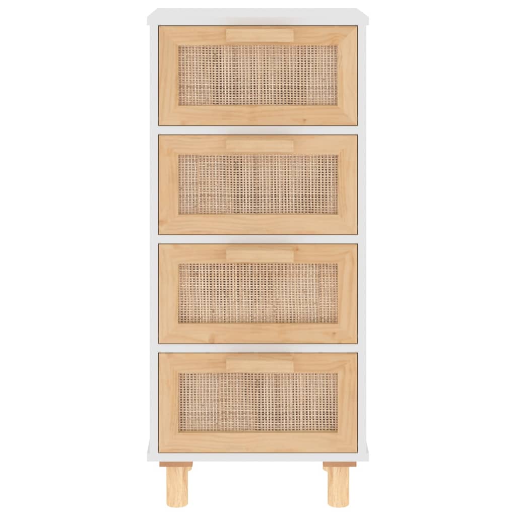 Dressoir 40X30X90 Cm Massief Grenenhout En Rattan Wit